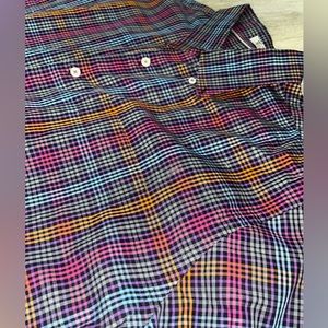 Peter Millar Long Sleeve Cotton Sport Shirt. Multi-color plaid pattern. Size XL.